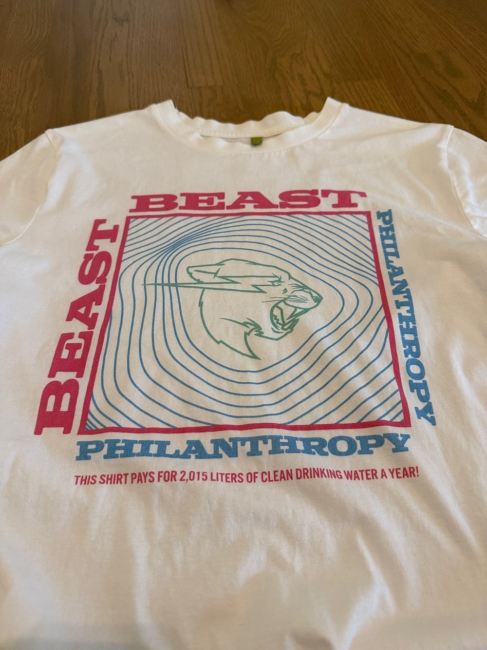 Mr Beast White Graphic Tee - Pink & Blue Print nwot